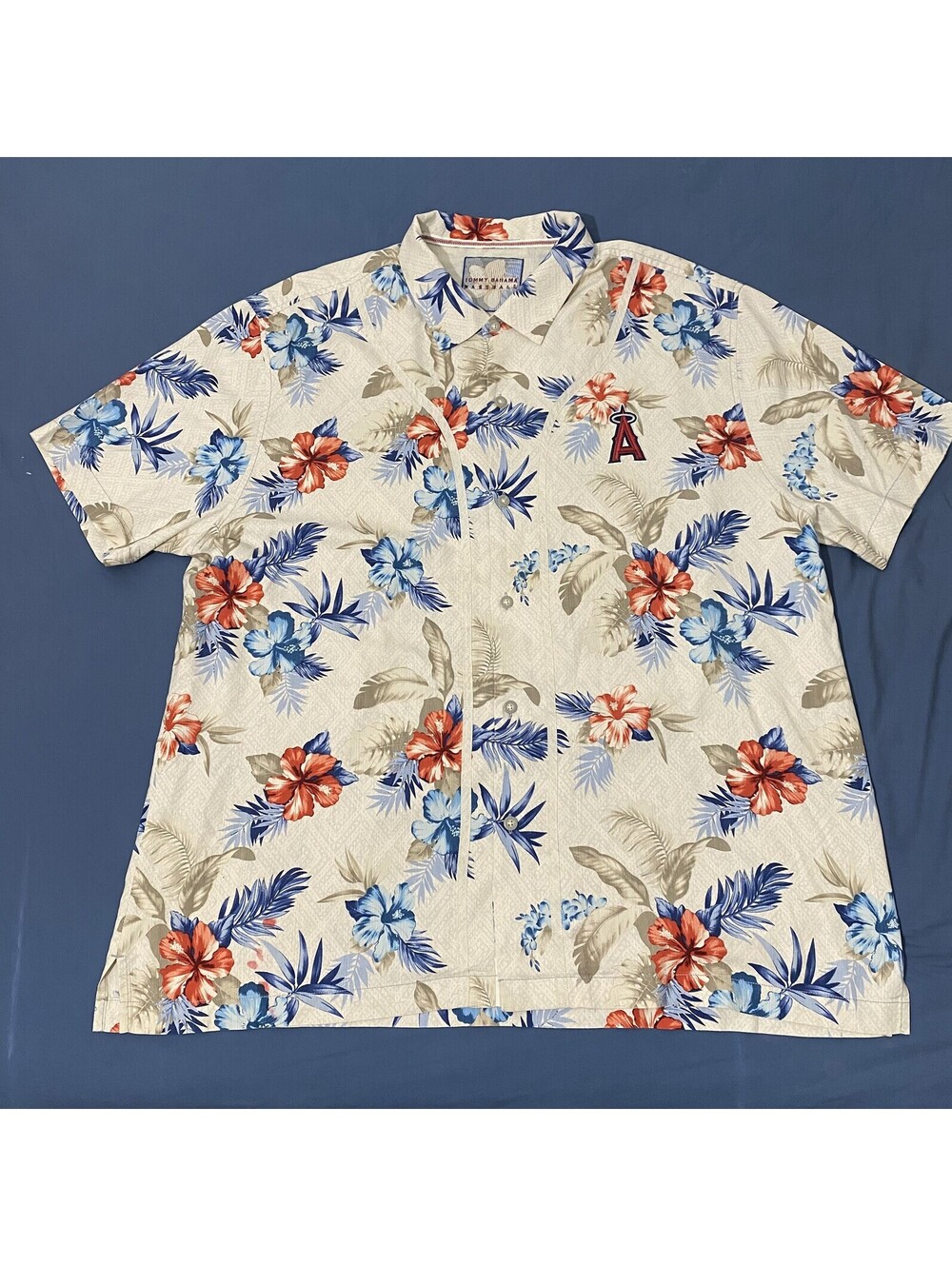 Tommy Bahama Baseball MLB Angels 100% Silk Button Down Hawaiian Shirt Mens XXL